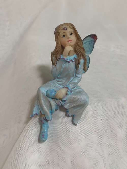 Fairy -  Blue Fairy sitting  off a shelf- Polyresin fairy with beautiful resin wings