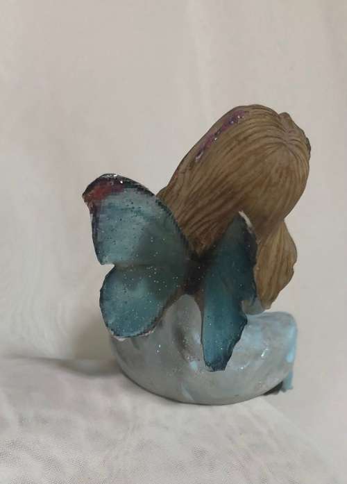 Fairy -  Blue Fairy sitting  off a shelf- Polyresin fairy with beautiful resin wings