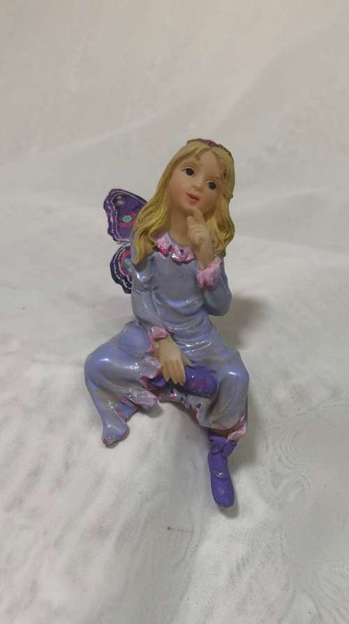 Fairy -  Purple Fairy sitting  off a shelf- Polyresin fairy with beautiful resin wings