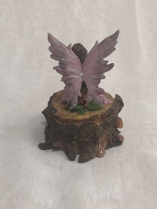 Fairy  - Polyresin Fairy on a Tree Stump - Trinket box - Ornament for Fairy Garden