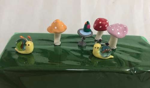Mini Fairy Garden Accessories. Bird bath and bird, toadstools and  snails- hand made