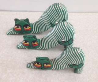 Bali style set of 3 wooden cat ornaments