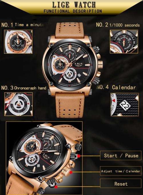 LIGE men's sports Watch