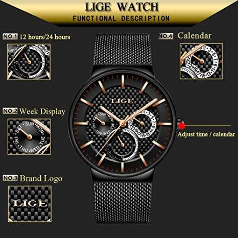 LIGE men's casual Watch