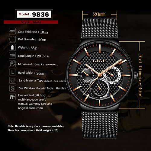 LIGE men's casual Watch
