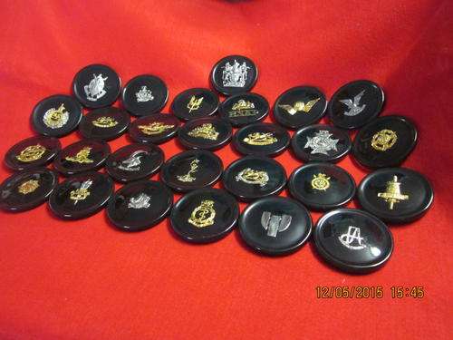 Rhodesia: Full set Rhod. Military Badge coasters. (27 in number)