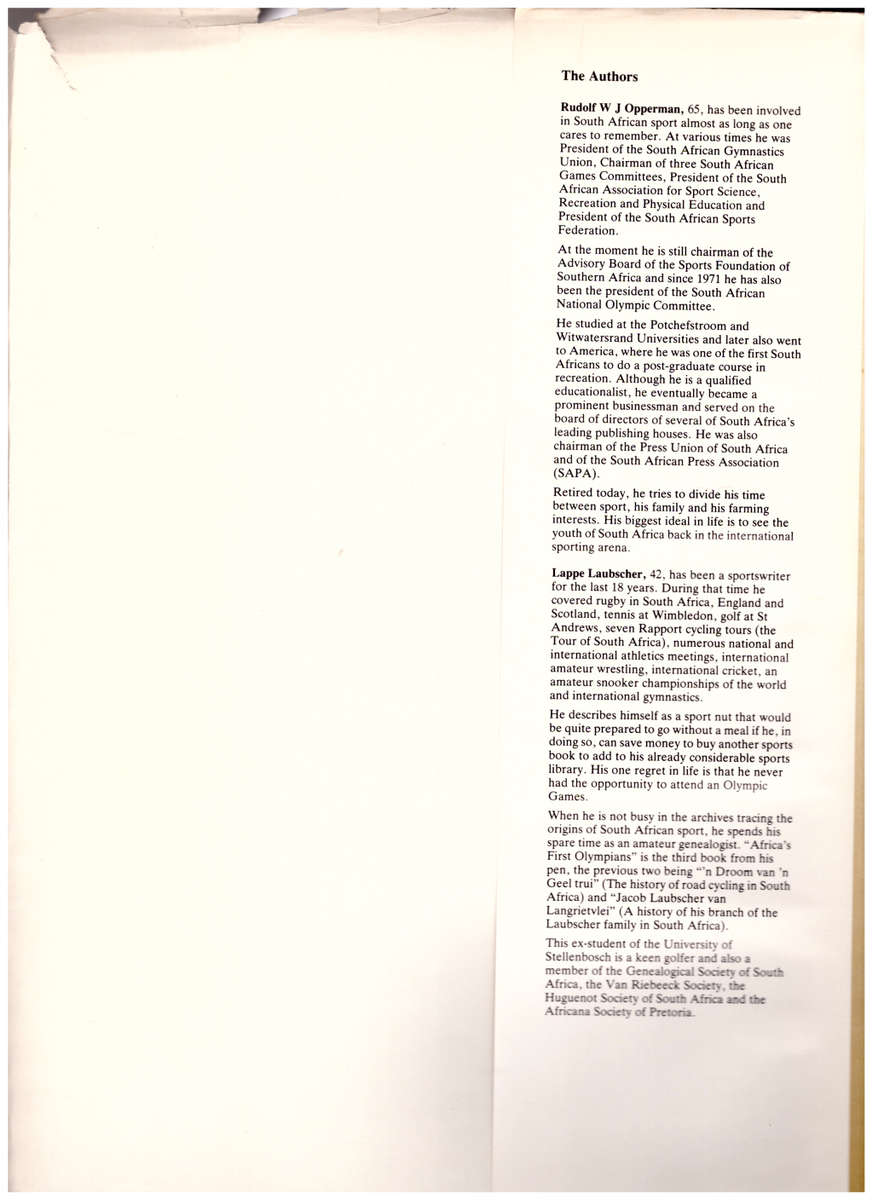 AFRICA`S FIRST OLYMPIANS: THE STORY OF THE OLYMPIC MOVEMENT IN SOUTH AFRICA 1907-1987, LTD TO 500 CO
