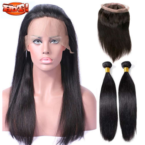 Brazilian /Peruvian / Malaysian hair 360 Lace closure with 2 bundles / Virgin Hair with 360 Closure