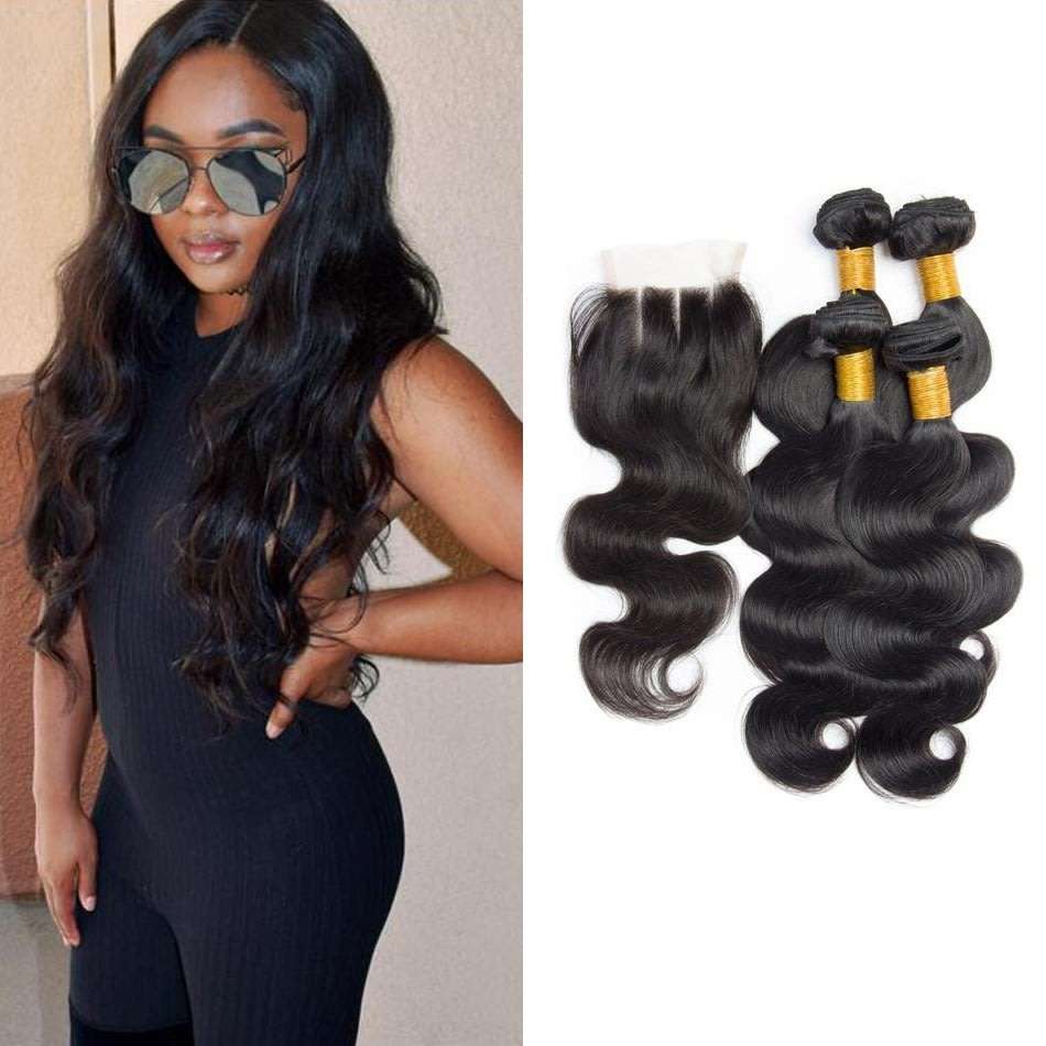 Brazilian ,Peruvian Hair Body Wave with Lace Closure (8"-30" inch)