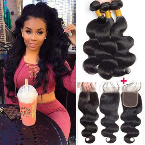 Brazilian ,Peruvian Hair Body Wave with Lace Closure (8"-30" inch)