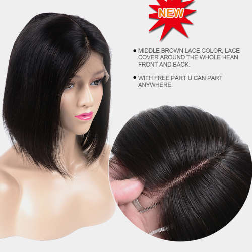 Human Virgin Hair Brazilian / Peruvian  Human Hair BOB LACE WIG (2-4 days` delivery)