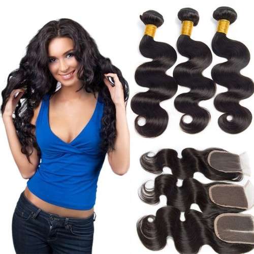 Human Virgin Brazilian Hair body wave 300g with lace closure ( 2-4 days )