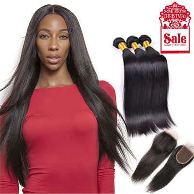 HEIBUY HAIR Brazilian Hair/Peruvian  Straight Hair 300g with Lace Closure(8"-30")