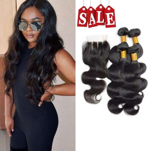 Brazilian hair body wave 300g with lace closure
