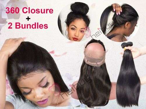 Brazilian /Peruvian / Malaysian hair 360 Lace closure with 2 bundles / Virgin Hair with 360 Closure