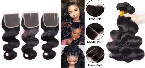 HEIBUY Hair Brazilian / Peruvian Hair Lace Closure (Free part/mid part/3-Way part)