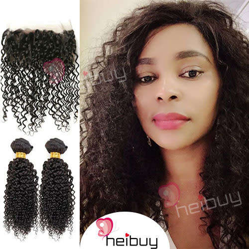 Brazilian hair, Virgin Hair with 360 Lace Closure Curly HEIBUY Hair