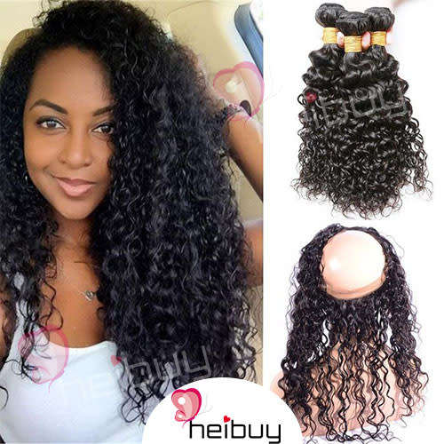 Brazilian hair, Virgin Hair with 360 Lace Closure Curly HEIBUY Hair
