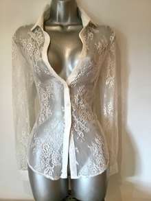 Antique white stretch ladies blouse shirt size 12 (36)
