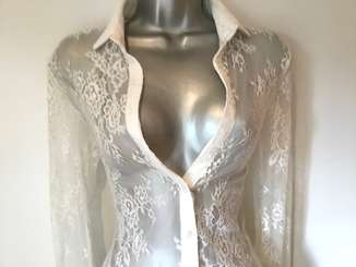 Antique white stretch ladies blouse shirt size 12 (36)