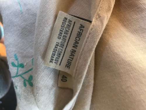 Size 16 / 40 designer is African Nature, 100% linen turquoise print dress