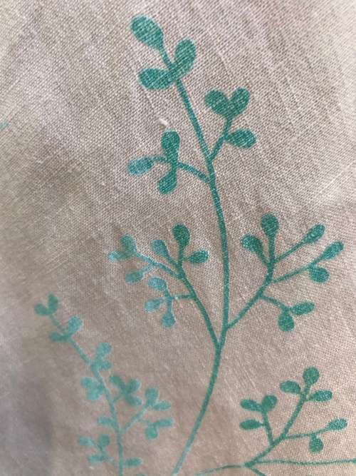 Size 16 / 40 designer is African Nature, 100% linen turquoise print dress