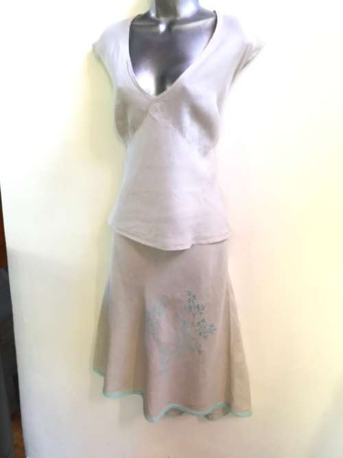 Size 16 / 40 designer is African Nature, 100% linen turquoise print dress