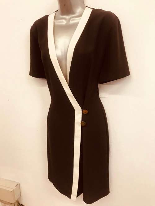 Vintage look brown & cream x-over dress 12 / 36