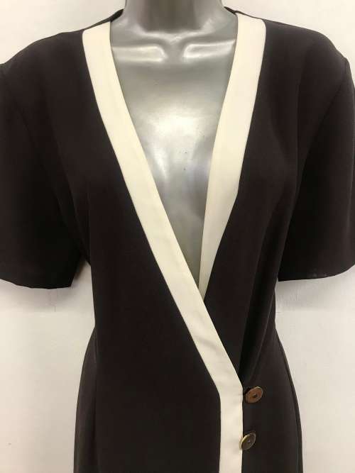 Vintage look brown & cream x-over dress 12 / 36