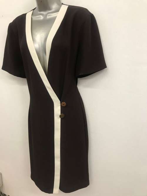 Vintage look brown & cream x-over dress 12 / 36