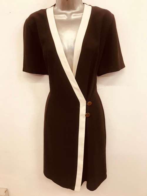 Vintage look brown & cream x-over dress 12 / 36