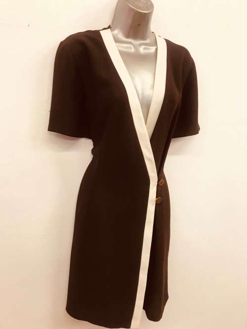 Vintage look brown & cream x-over dress 12 / 36