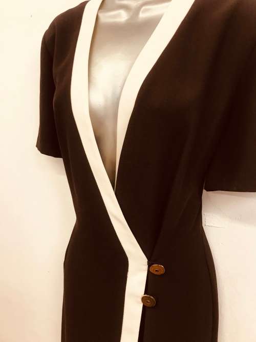 Vintage look brown & cream x-over dress 12 / 36