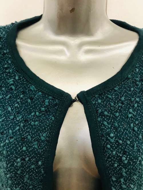 10 / 34 teal green channel look jersey LOVE cardigan has sparkle