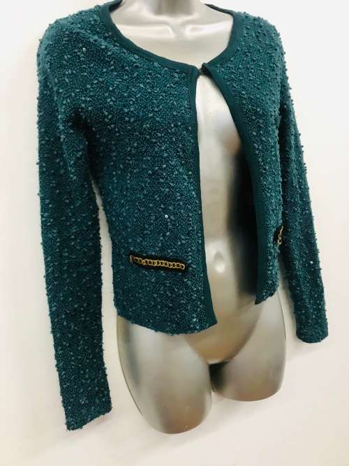 10 / 34 teal green channel look jersey LOVE cardigan has sparkle