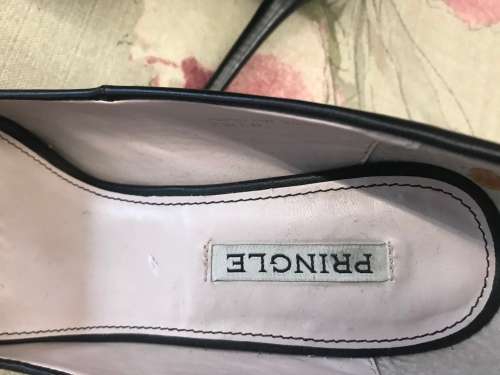 Size 7 / 40 black leather DESIGNER PRINGLE peep toe shoes stunning!