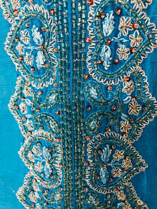 Raw silk embellished turquoise dress or tunic top suits 34 / 10