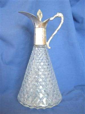 PRESSED GLASS CLARET JUG..27cm HIGH FROM BASE TO LIP...