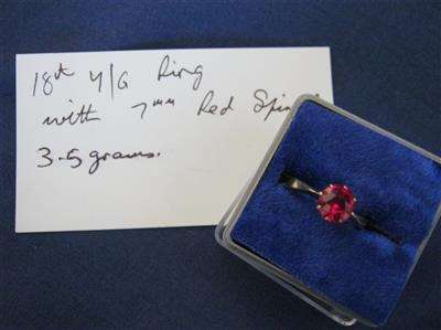 18ct YELLOW GOLD RING with 7mm WIDE RED SPINNEL... WEIGHT IS 3.5 grams ...