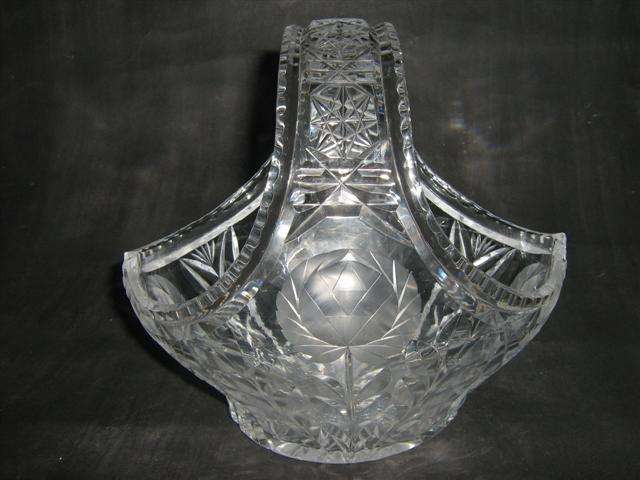 ROSE-CUT LEAD CRYSTAL BASKET/VASE...21.50cm HIGH X 22.50cm LONG X 16.25cm WIDE