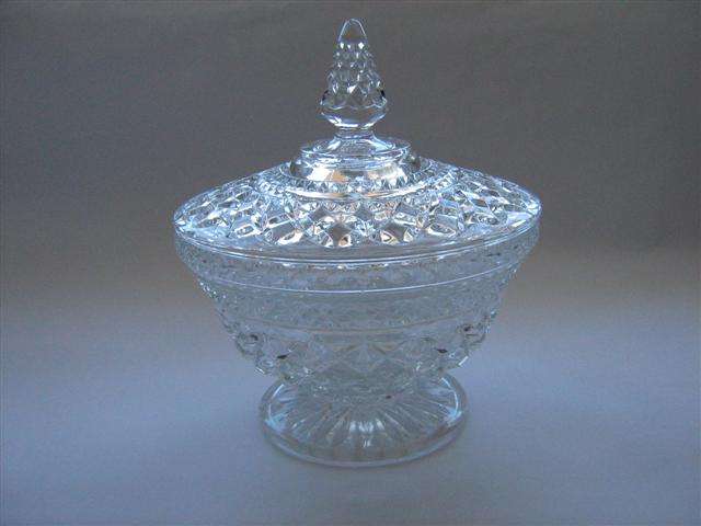 PRESSED GLASS BOWL/ ( SWEETS / POWDER) WITH LID