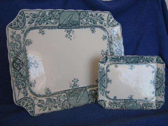 PAIR OF ANTIQUE OBLONG PLATES BY THE CROWN POTTERY at STOKE ON TRENT