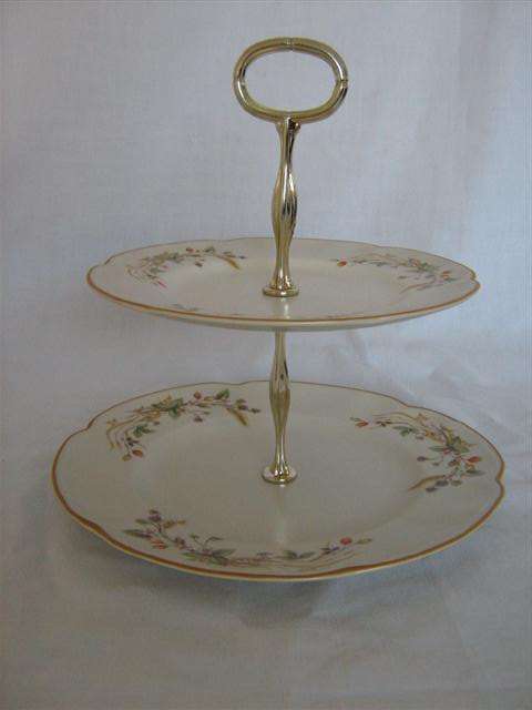 PORCELAIN 2 TIER CAKE PLATE in the HARVEST PATTERN. MADE IN ENGLAND...
