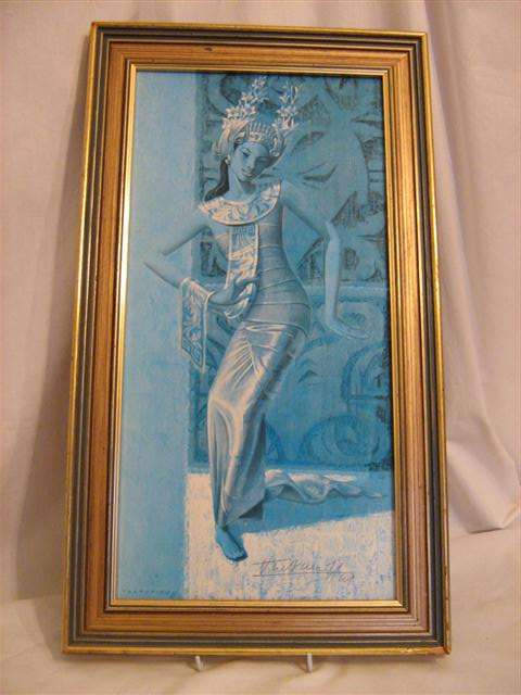 TRETCHIKOFF PRINT " BALINESE DANCER" IN ORIGINAL GILT MOULDED WOODEN FRAME.54.50cm  X 31cm...
