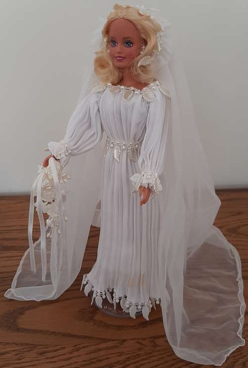 Reduced - Pleated White Fine Net and Full Wedding Dress Barbie Bride