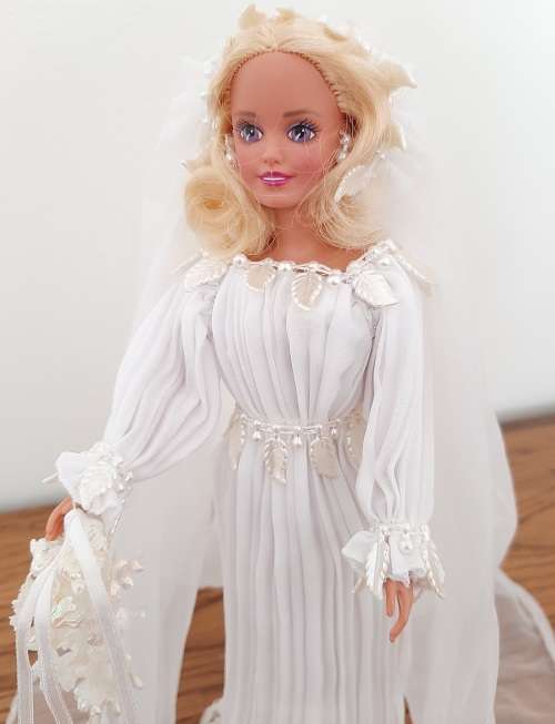 Reduced - Pleated White Fine Net and Full Wedding Dress Barbie Bride