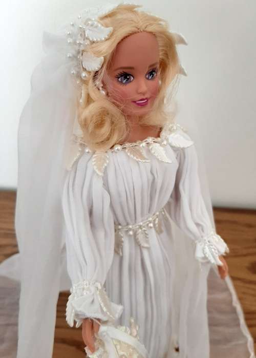 Reduced - Pleated White Fine Net and Full Wedding Dress Barbie Bride