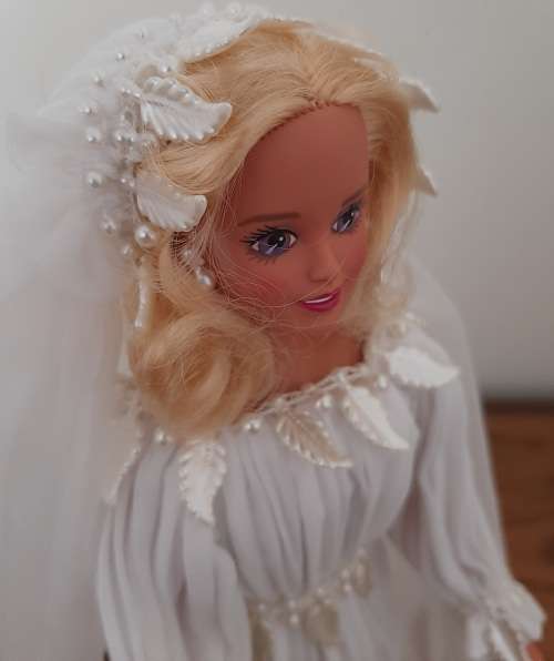 Reduced - Pleated White Fine Net and Full Wedding Dress Barbie Bride