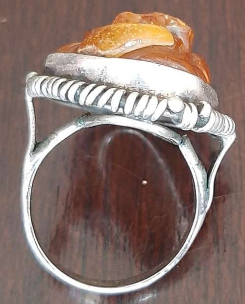 Silver ring with natural rose pattern Baltic Amber