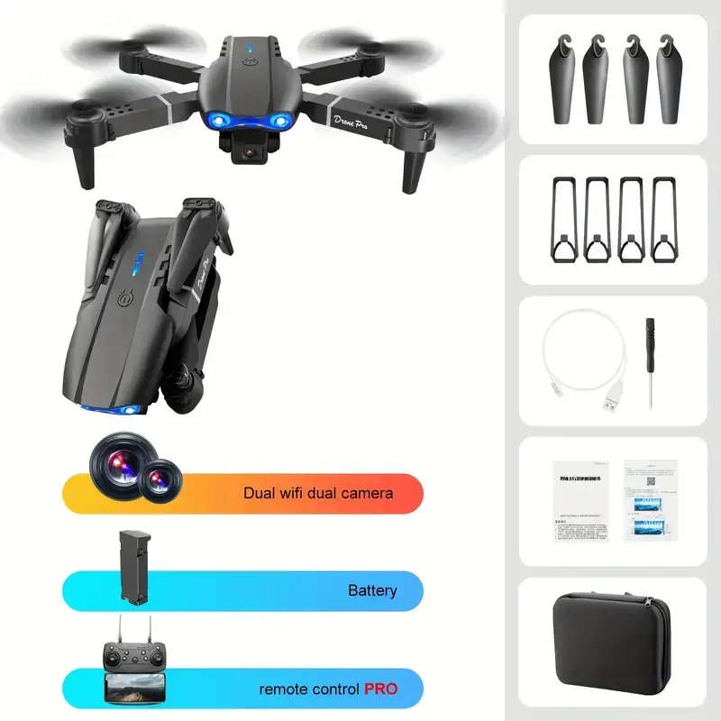 E99 Dual Camera Drone, Auto Take-off/Land, Foldable Drone, Indoor/Outdoor